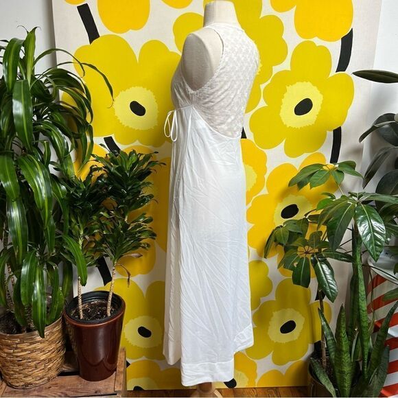 Dreamy Vintage 70s Semi Sheer Lace Back Wrap Tie Lingerie Slip Crepe Nightgown - Picture 5 of 11